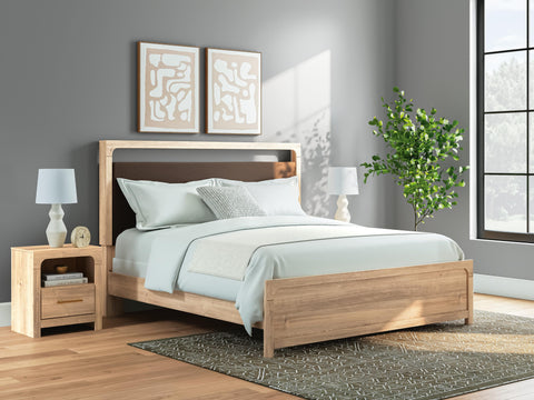 Kinlanni Upholstered Panel Bed, Dresser and Mirror