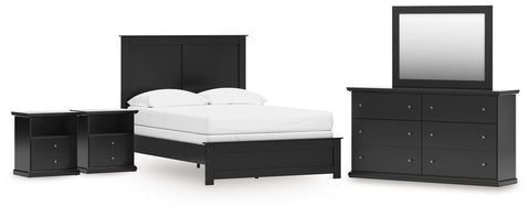 Maribel Panel Bed with Dresser, Mirror and 2 Nightstands