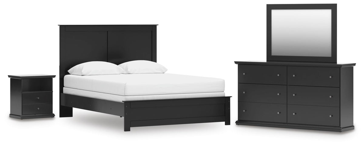 Maribel Panel Bed with Dresser, Mirror and Nightstand