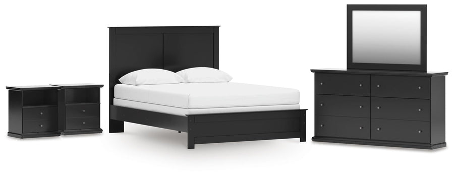 Maribel Panel Bed with Dresser, Mirror and 2 Nightstands