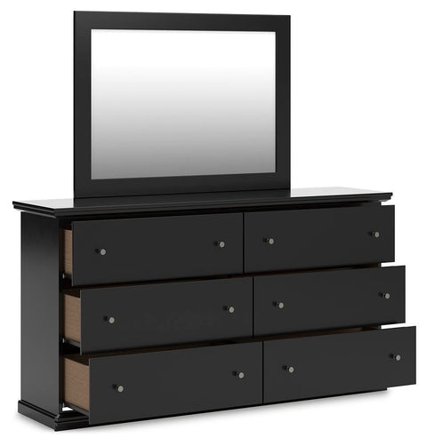 Maribel Panel Bed with Dresser, Mirror and Nightstand