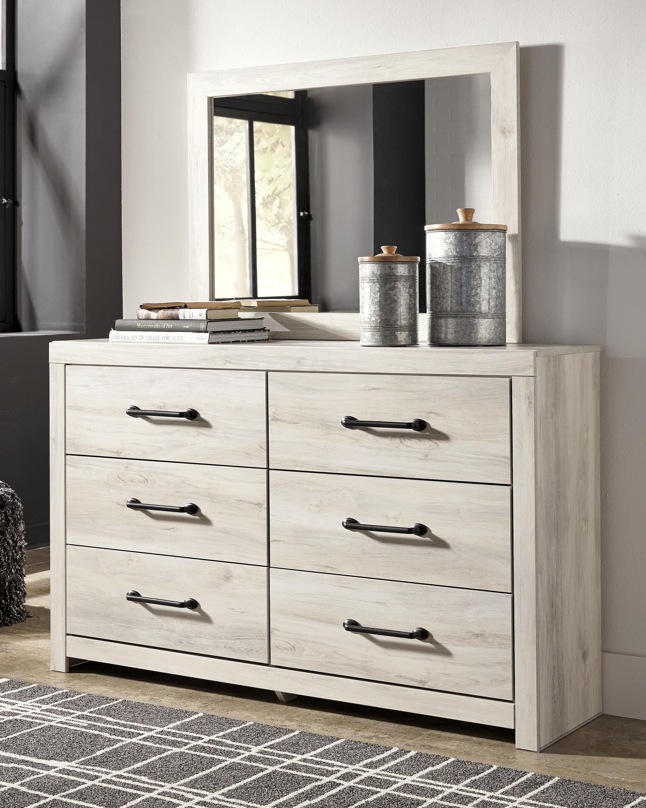 Cambeck Panel Bed with 2 Storage Drawers with Mirrored Dresser and Chest