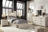 Averly Panel Bed with 2 Storage Drawers with Mirrored Dresser, Chest and Nightstand