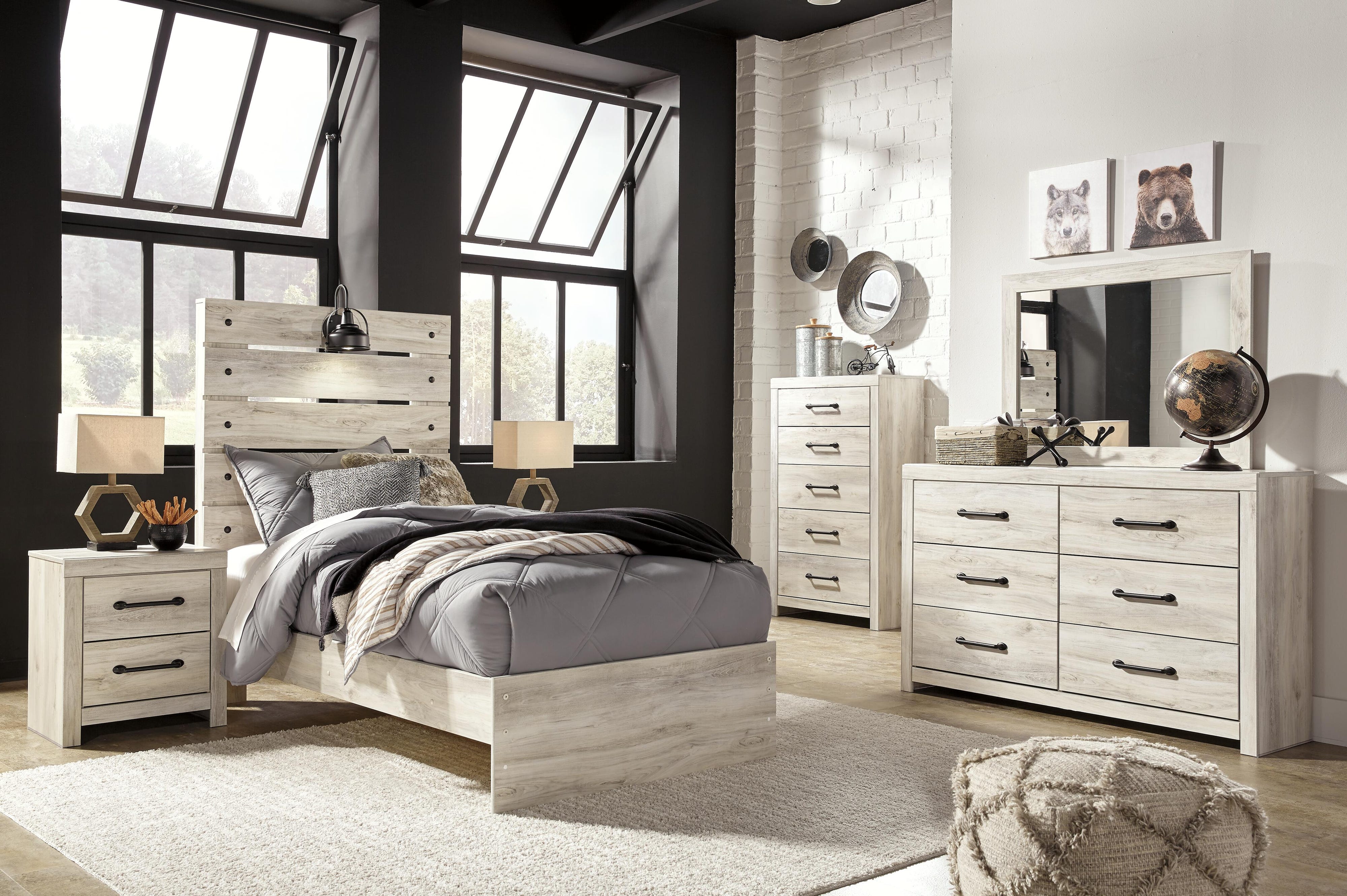 Averly Panel Bed, Dresser, Mirror, Chest and Nightstand