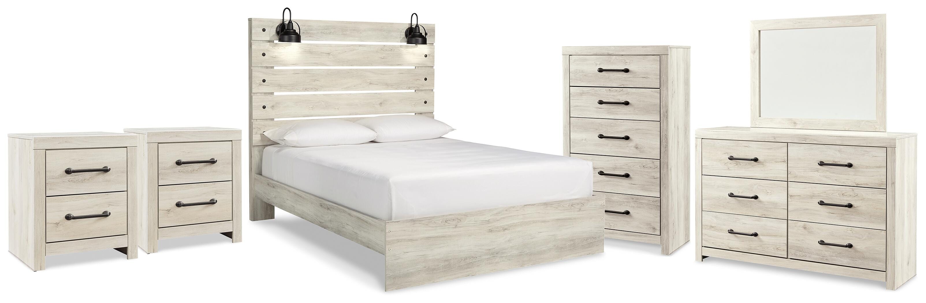 Cambeck Panel Bed with Mirrored Dresser, Chest and 2 Nightstands