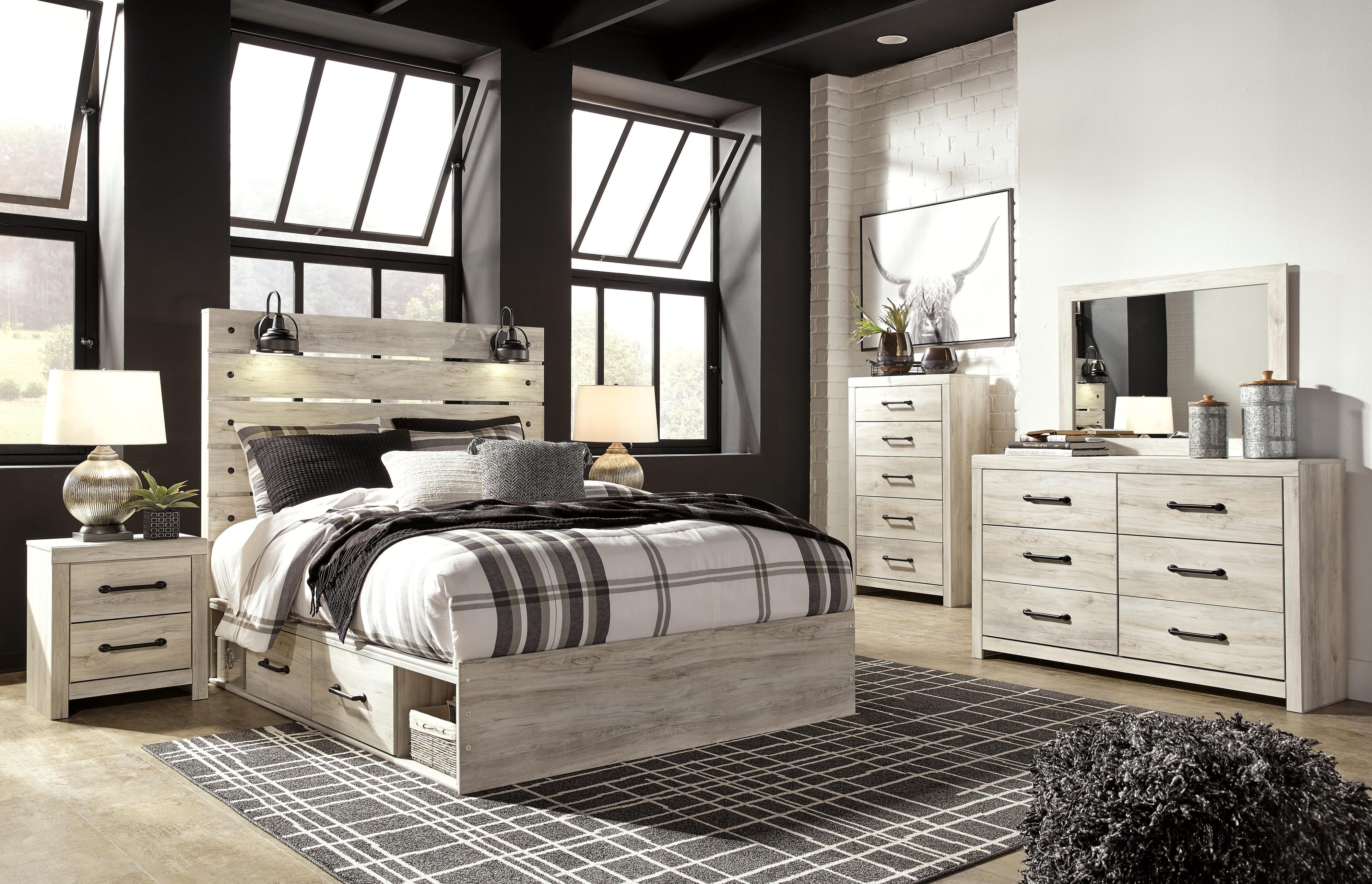 Cambeck Panel Bed with Storage, Dresser and Mirror