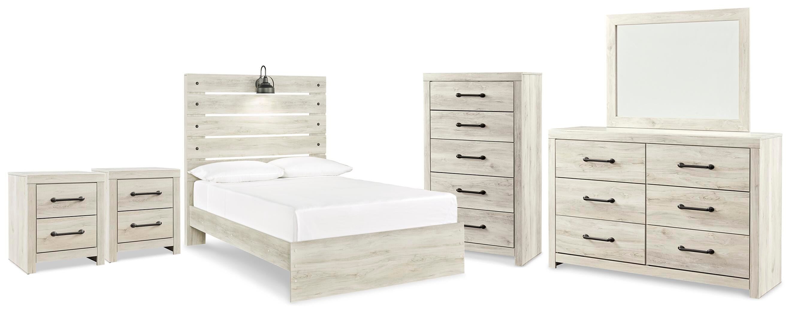 Cambeck Panel Bed with Mirrored Dresser, Chest and 2 Nightstands