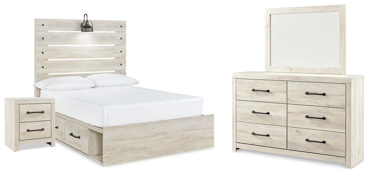 Cambeck Panel Bed with Storage, Dresser, Mirror and Nightstand