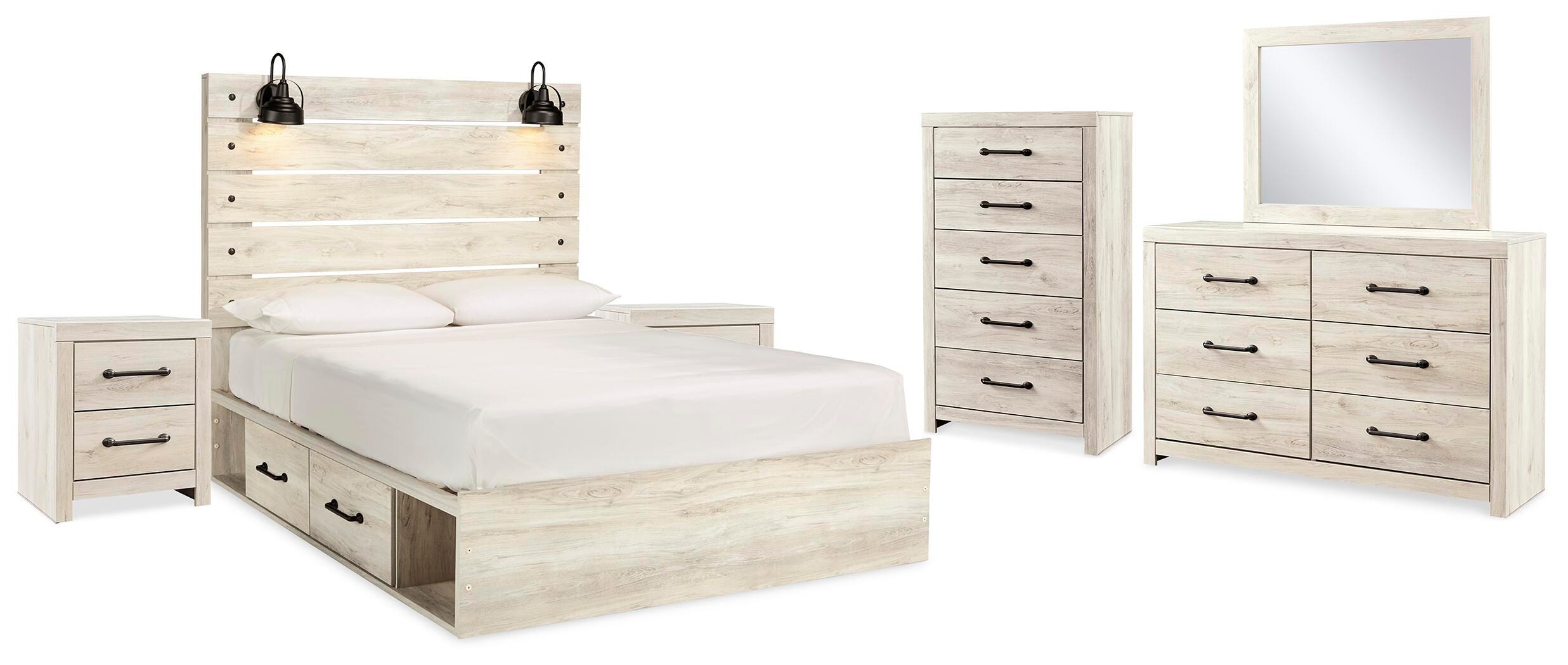 Cambeck Panel Storage Bed, Dresser, Mirror, 2 Chests and 2 Nightstands