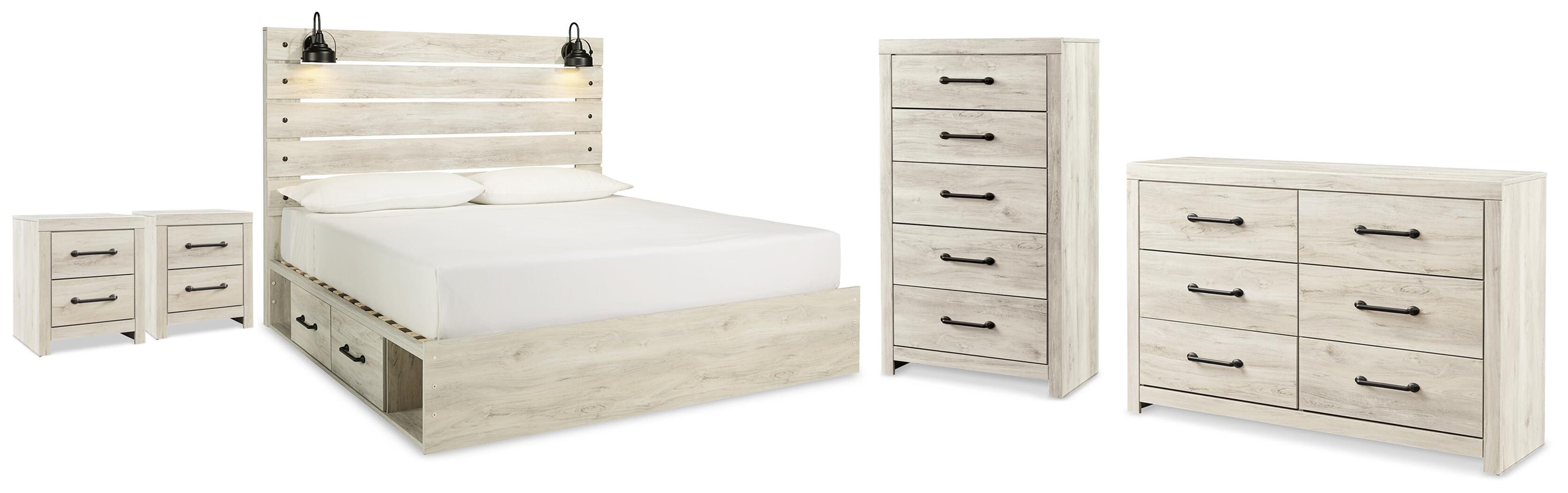 Averly Panel Storage Bed, Dresser, Chest and 2 Nightstands