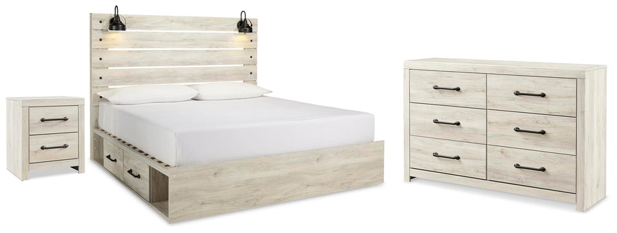 Averly Panel Storage Bed. Dresser and Nightstand