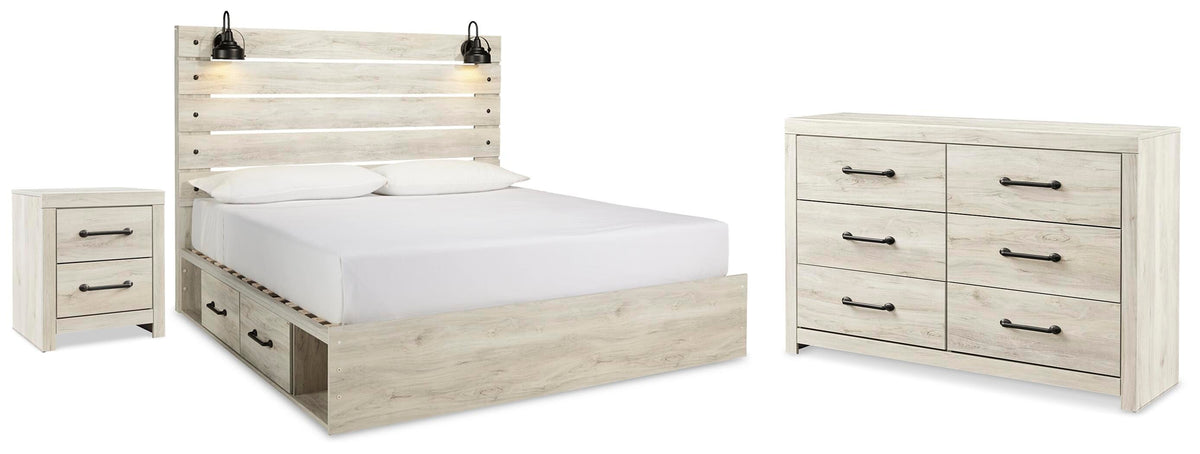 Averly Panel Storage Bed. Dresser and Nightstand