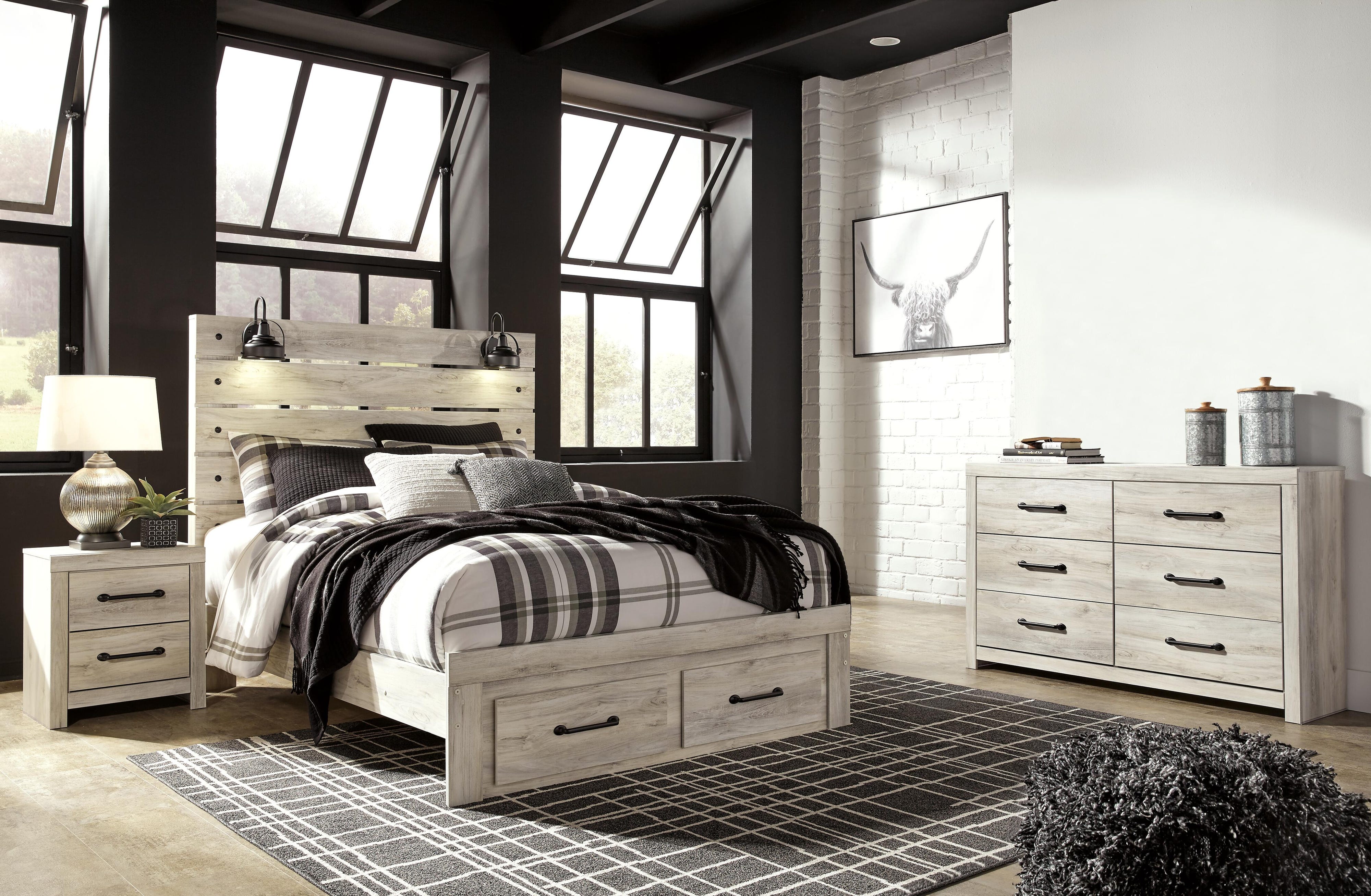 Averly Panel Storage Bed, Dresser and Nightstand