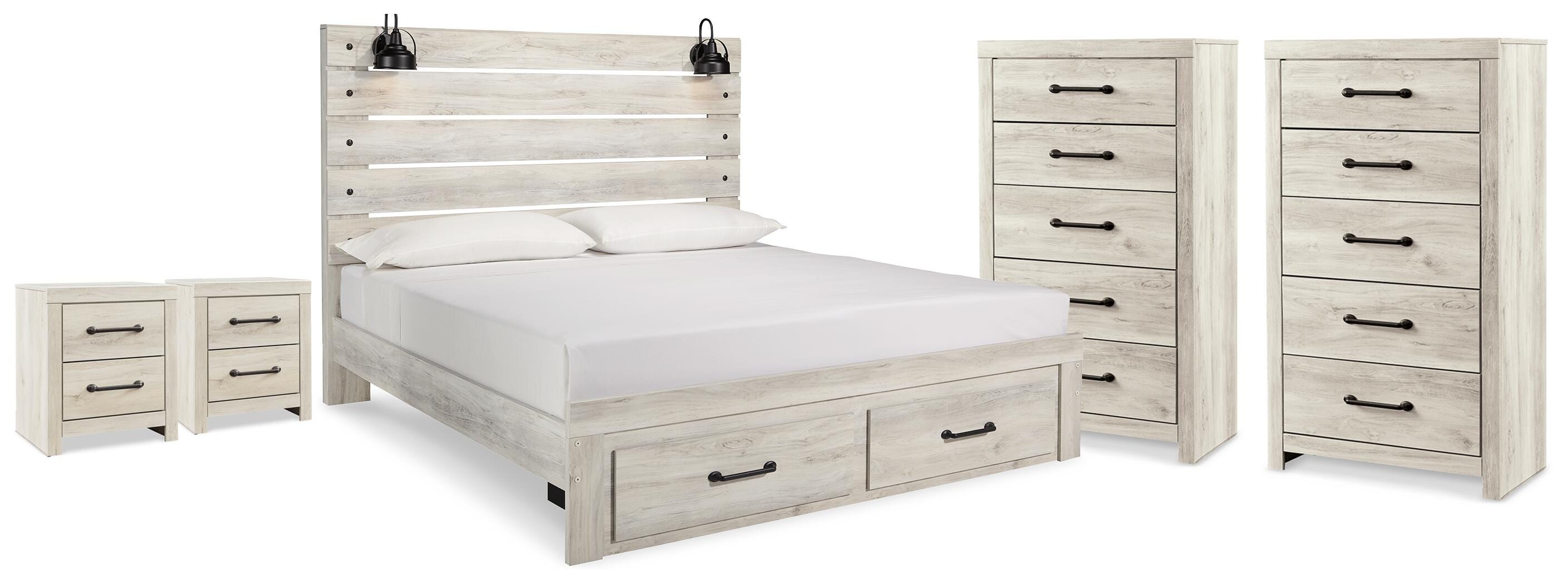Averly Panel Storage Bed, 2 Chests and 2 Nightstands
