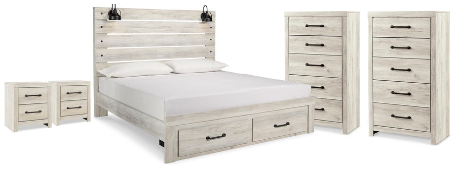 Averly Panel Storage Bed, 2 Chests and 2 Nightstands