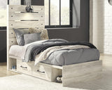 Averly Panel Bed with 4 Storage Drawers with Mirrored Dresser and Chest