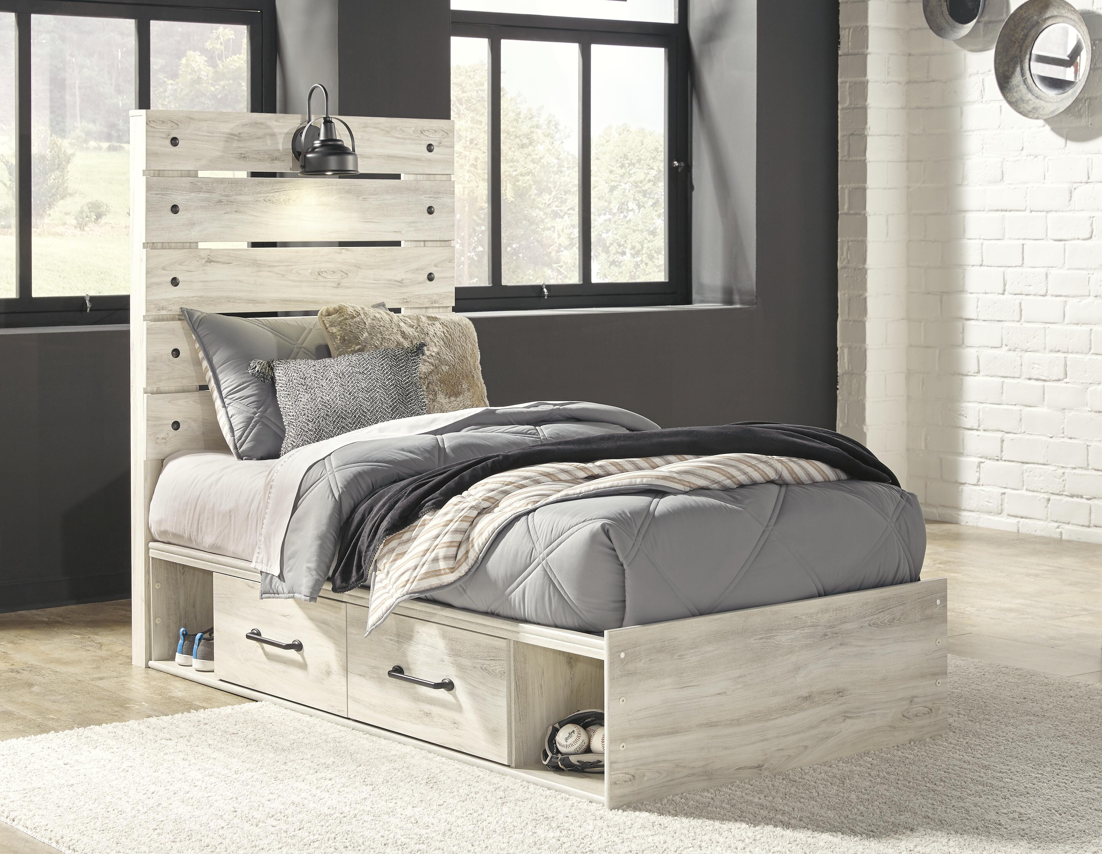 Averly Panel Bed with 4 Storage Drawers with Dresser
