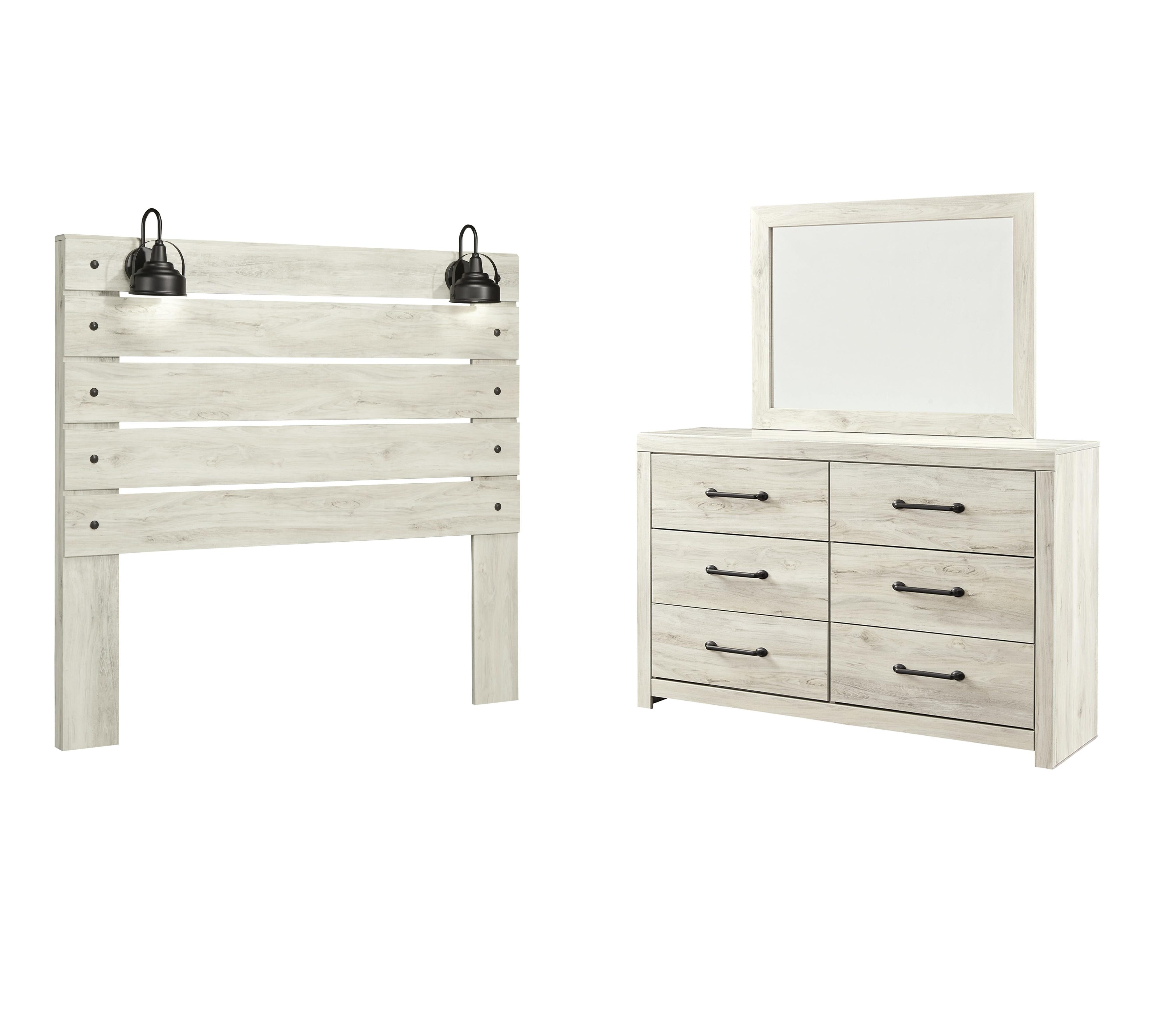 Cambeck Panel Headboard with Mirrored Dresser