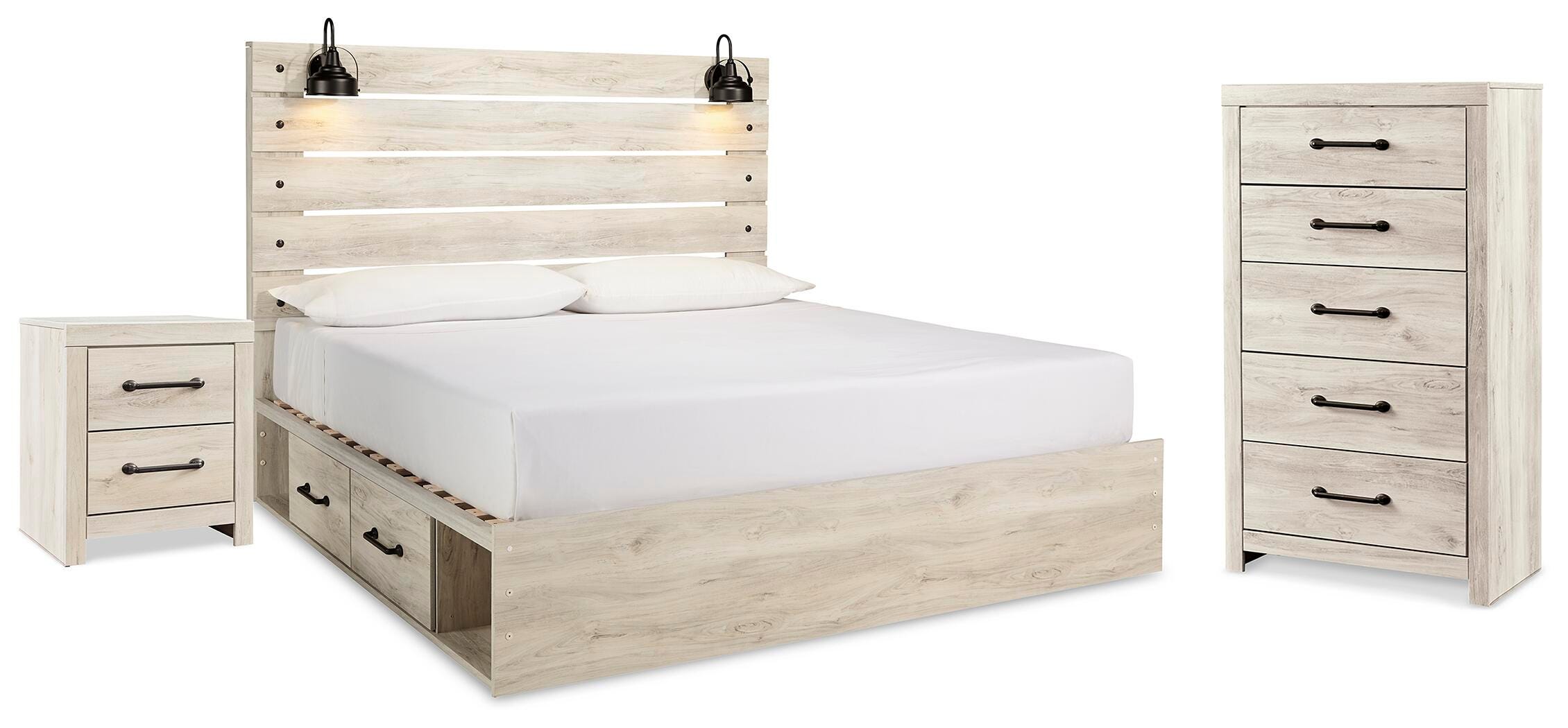 Averly Panel Bed with Storage, Chest and Nightstand