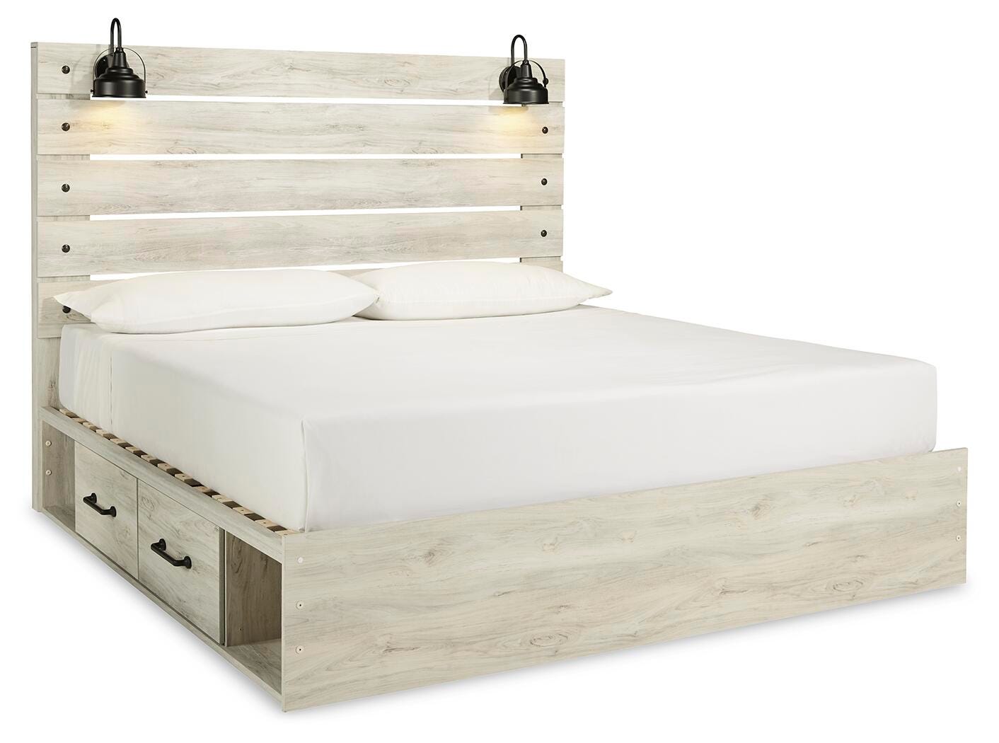 Averly Panel Bed with Storage, Dresser, Mirror and 2 Nightstands