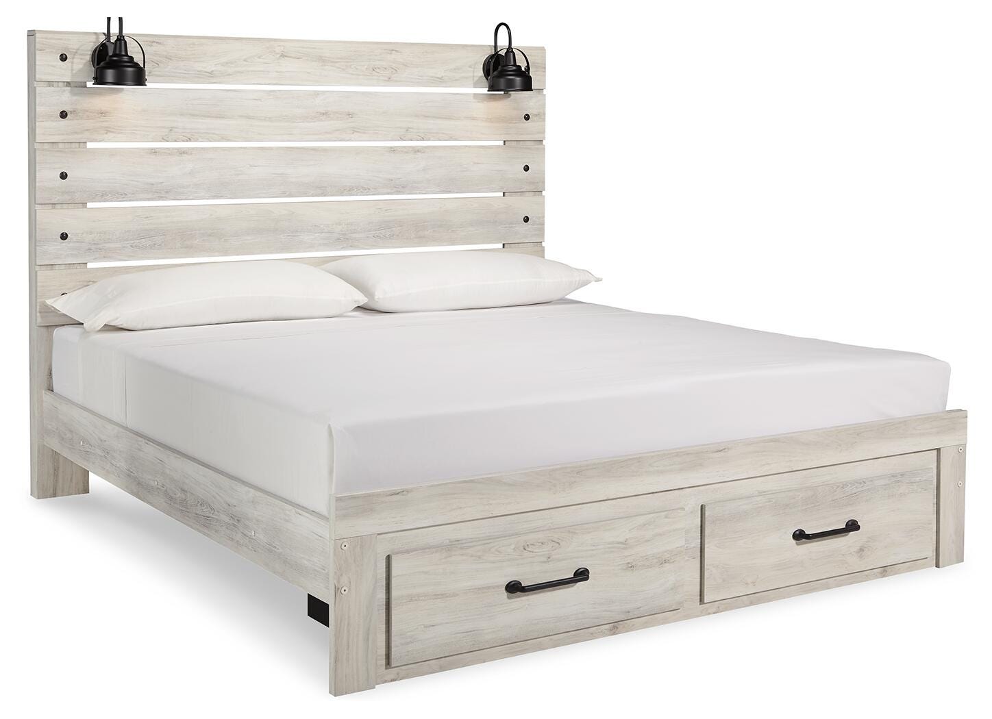 Averly Panel Bed with 2 Storage Drawers with Mirrored Dresser