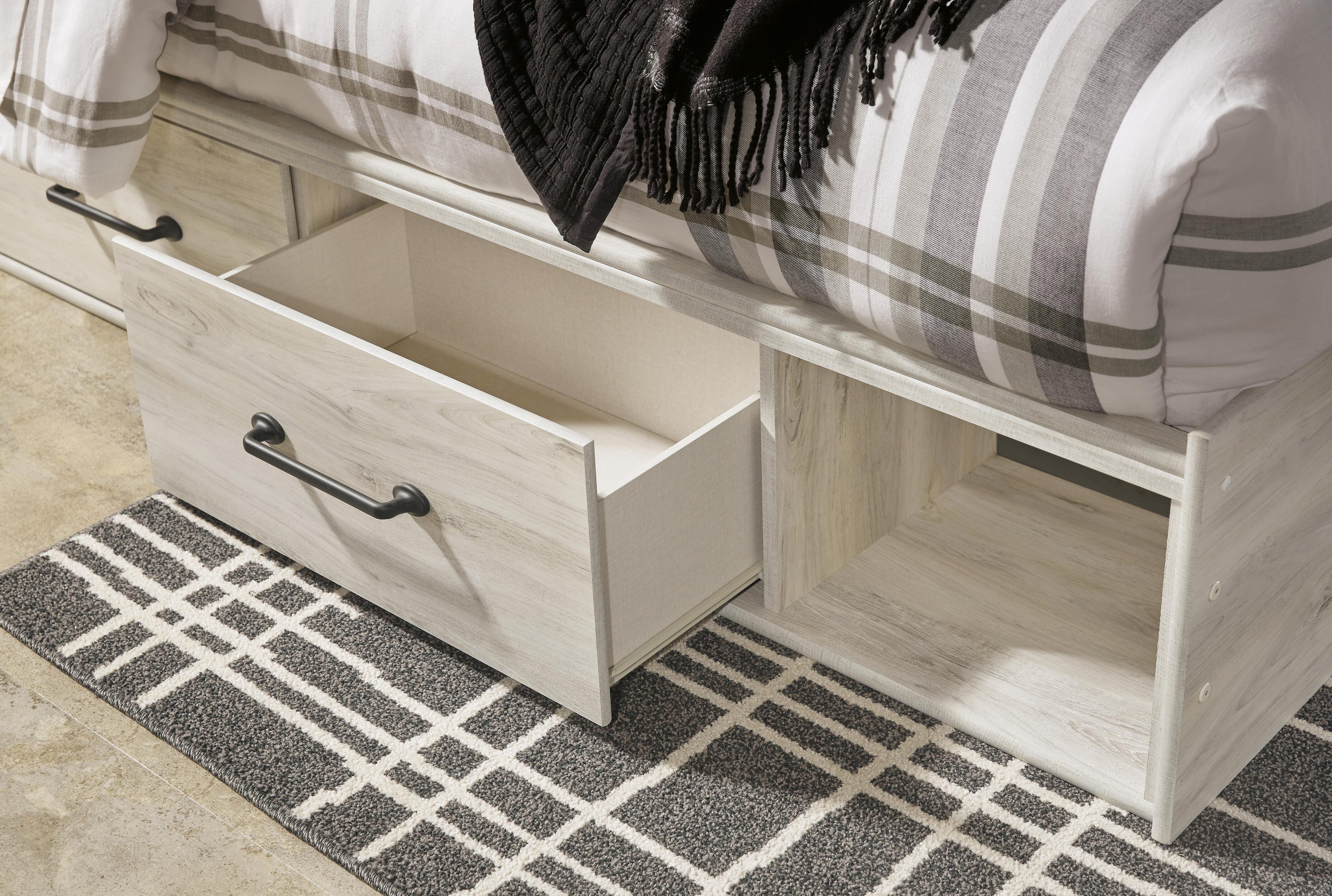 Averly Panel Bed with Storage, Dresser, Mirror, Chest and Nightstand