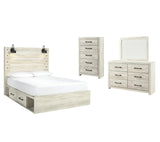 Averly Panel Bed with 2 Storage Drawers with Mirrored Dresser and Chest