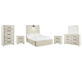 Cambeck Panel Bed with 4 Storage Drawers with Mirrored Dresser, Chest and 2 Nightstands