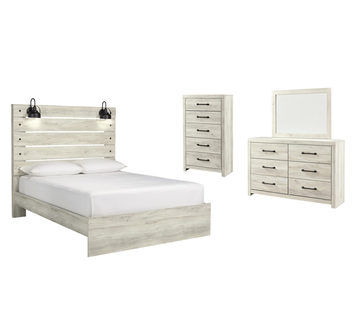 Averly Panel Bed with Mirrored Dresser and Chest