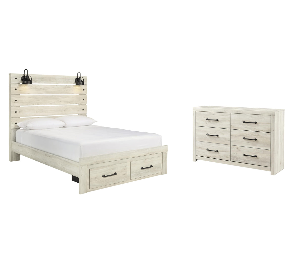 Averly Panel Bed with 2 Storage Drawers with Dresser