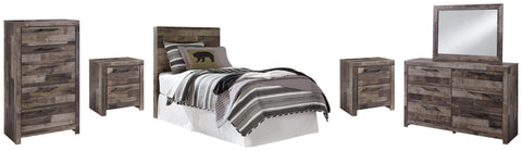 Kensley Panel Headboard with Mirrored Dresser, Chest and 2 Nightstands