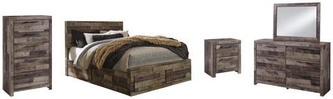 Kensley Panel Bed with 4 Storage Drawers with Mirrored Dresser, Chest and Nightstand