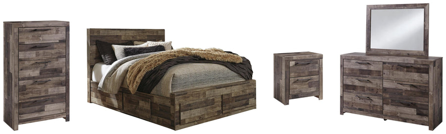Kensley Panel Bed with 4 Storage Drawers with Mirrored Dresser, Chest and Nightstand
