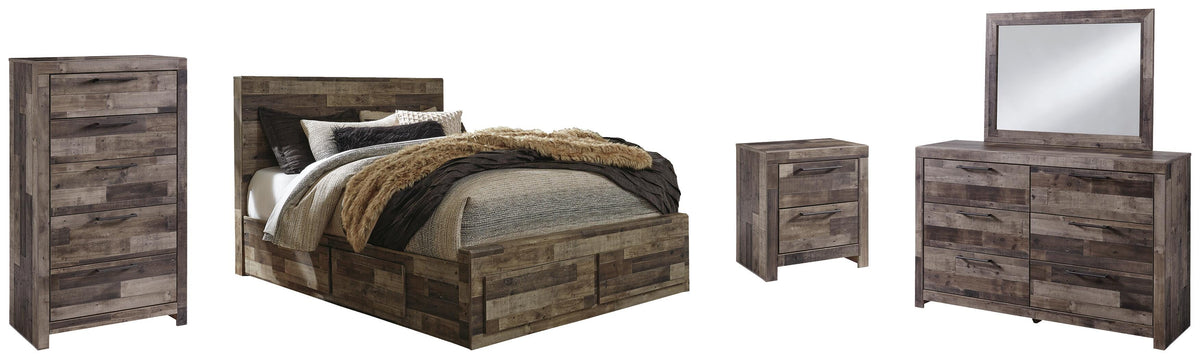 Kensley Panel Bed with 4 Storage Drawers with Mirrored Dresser, Chest and Nightstand