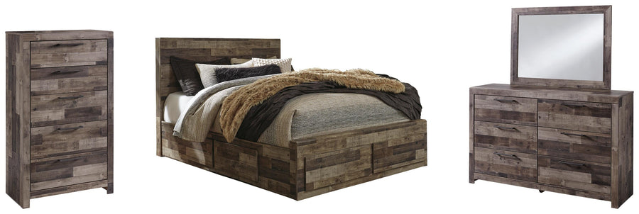 Kensley Panel Bed with 4 Storage Drawers with Mirrored Dresser and Chest