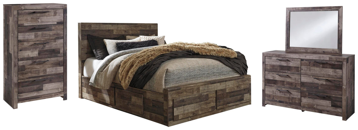 Kensley Panel Bed with 6 Storage Drawers with Mirrored Dresser and Chest