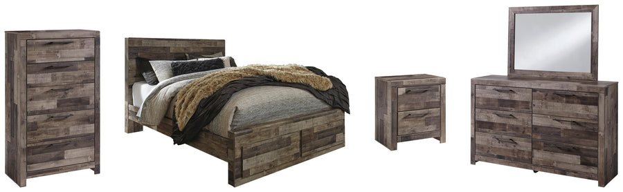 Kensley Panel Bed with 2 Storage Drawers with Mirrored Dresser, Chest and Nightstand