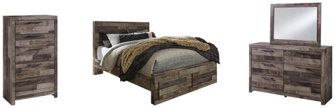 Kensley Panel Bed with 2 Storage Drawers with Mirrored Dresser and Chest