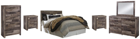 Kensley Panel Headboard with Mirrored Dresser, Chest and 2 Nightstands