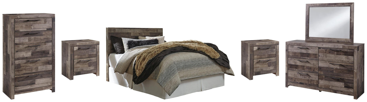 Kensley Panel Headboard with Mirrored Dresser, Chest and 2 Nightstands
