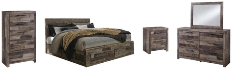 Kensley Panel Bed with 6 Storage Drawers with Mirrored Dresser, Chest and Nightstand