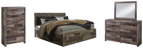 Kensley Panel Bed with 6 Storage Drawers with Mirrored Dresser and Chest