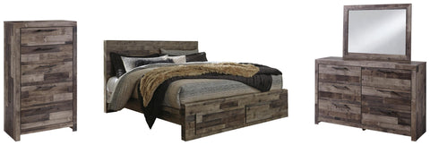 Kensley Panel Bed with 2 Storage Drawers with Mirrored Dresser and Chest
