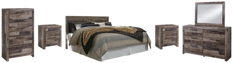 Kensley Panel Headboard with Mirrored Dresser, Chest and 2 Nightstands