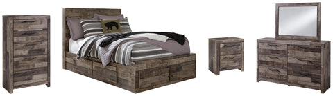 Kensley Panel Bed with 6 Storage Drawers with Mirrored Dresser, Chest and Nightstand
