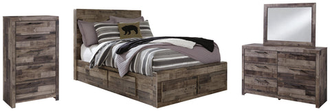 Kensley Panel Bed with 6 Storage Drawers with Mirrored Dresser and Chest