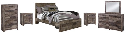 Kensley Panel Bed with 2 Storage Drawers with Mirrored Dresser, Chest and 2 Nightstands