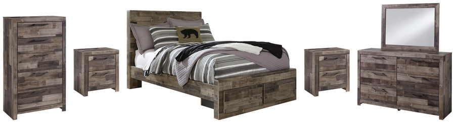 Kensley Panel Bed with 2 Storage Drawers with Mirrored Dresser, Chest and 2 Nightstands