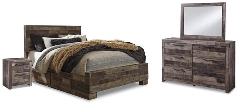 Kensley Panel Bed with 2 Storage Drawers with Mirrored Dresser and 2 Nightstands
