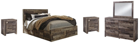 Kensley Panel Bed with 4 Storage Drawers with Mirrored Dresser and 2 Nightstands